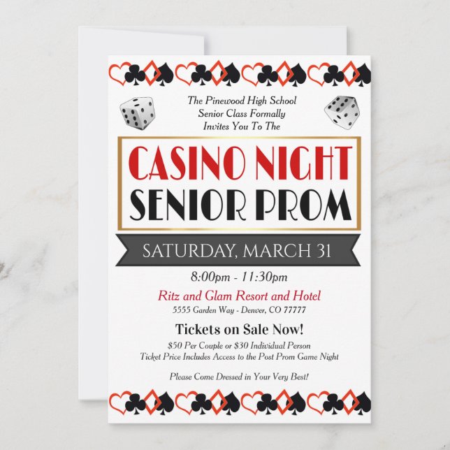 Casino Night Prom Dance Invitation (Devant)