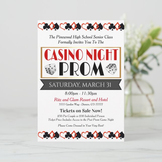 Casino Night Prom Tanz Einladung (Stehend Vorderseite)
