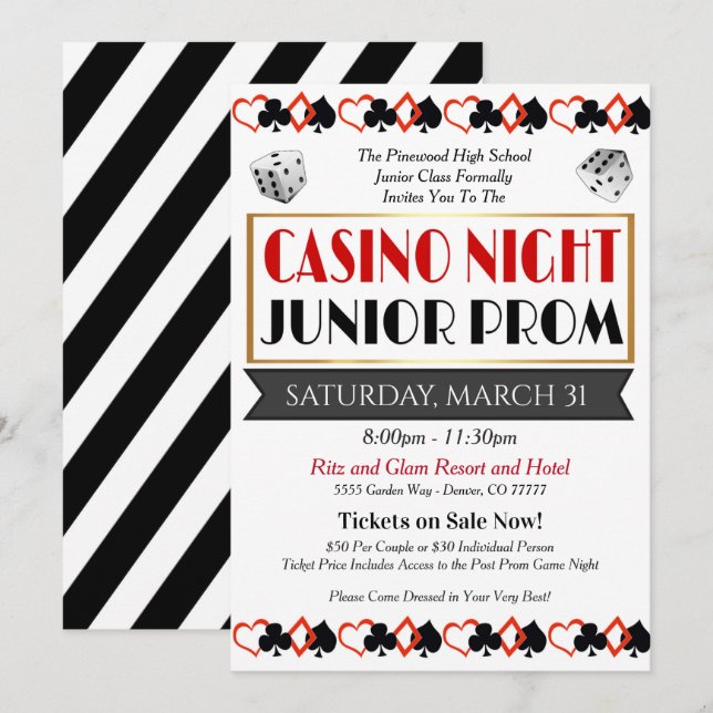 Casino Night Prom Tanz Einladung (Vorne/Hinten)