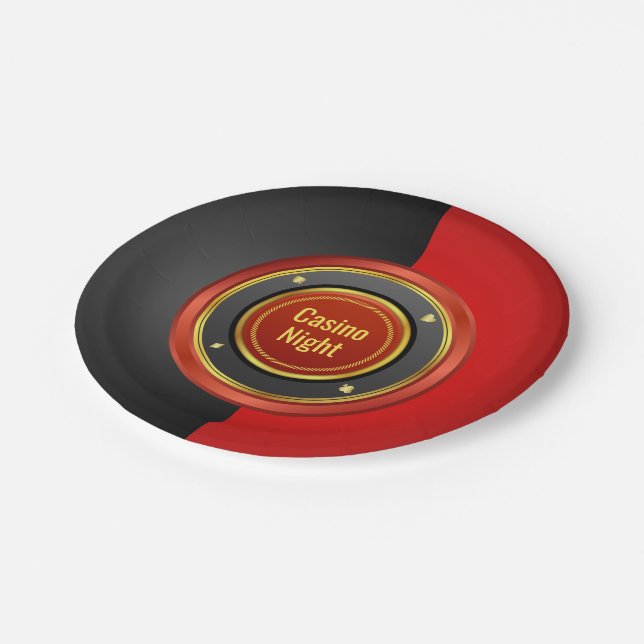 Casino Night Red and Black Poker Chip Pappteller (Schrägansicht)