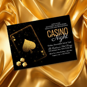 Casino Night Vegas Schwarz und Gold Einladung