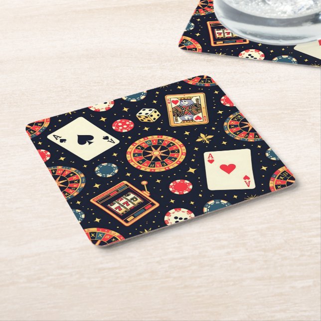 Casino pattern theme on black rechteckiger pappuntersetzer (angewinkelt)