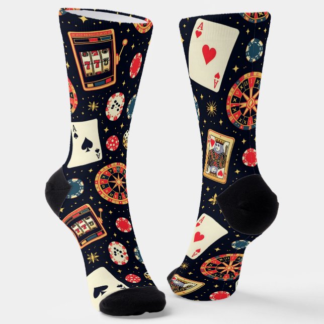Casino pattern theme on black socken (Gewinkelt)