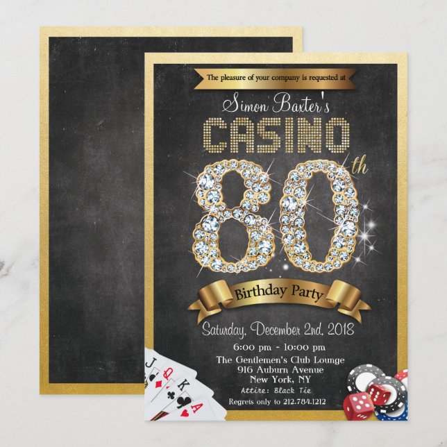 Casino Poker 80. Geburtstag Einladung (Vorne/Hinten)