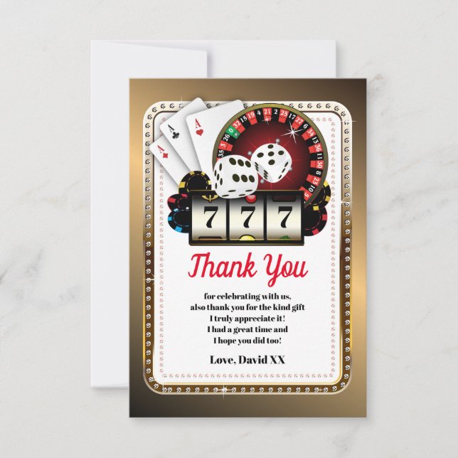 casino, poker, adulte, carte de remerciements (Devant)