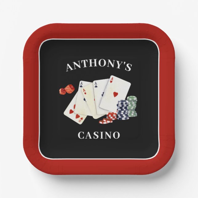 Casino Poker Card Party Personalisiert Pappteller (Vorderseite)