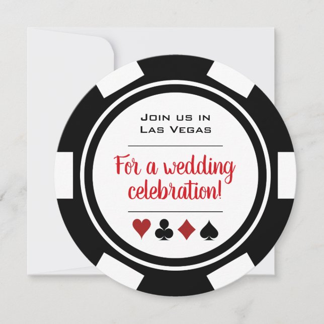 Casino Poker Chip Black and White Wedding Einladung (Vorderseite)