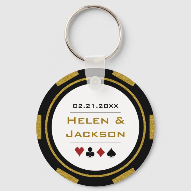 Casino Poker Chip Gold Schwarz-weiße Gastgeschenk  Schlüsselanhänger (Vorderseite)