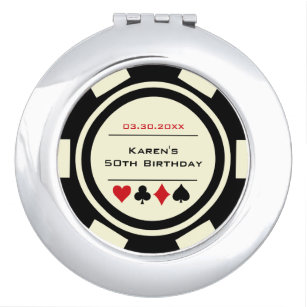 Casino Poker Chip in Black and Off White Taschenspiegel