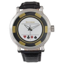 Casino Poker Chip Las Vegas Black Gold Armbanduhr