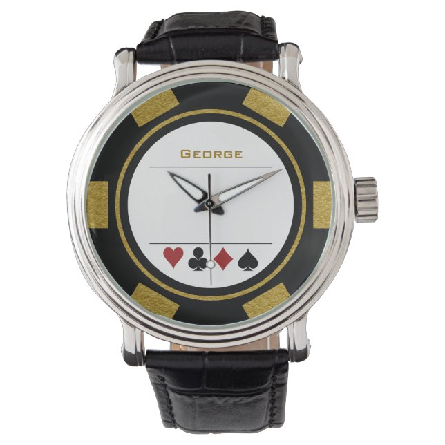 Casino Poker Chip Las Vegas Black Gold Armbanduhr (Vorderseite)