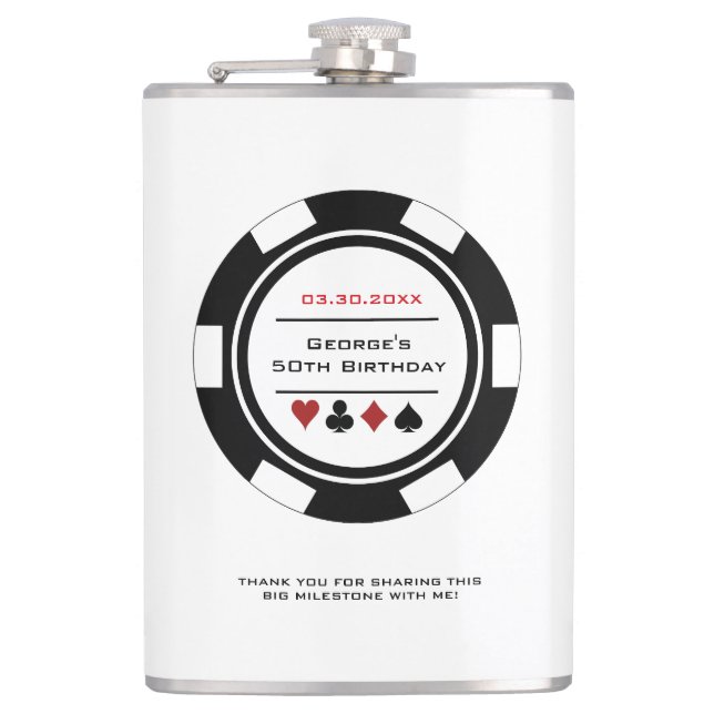 Casino Poker Chip noir et blanc Flacon d'anniversa (Devant)