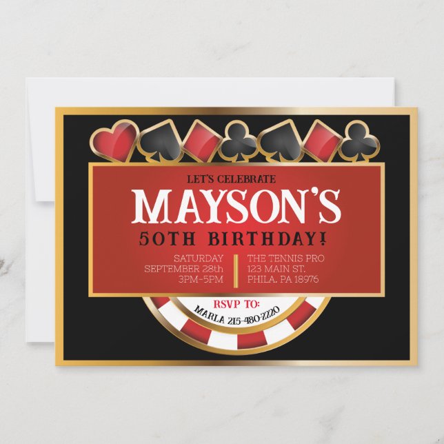 CASINO POKER Karten Einladung zur Geburtstagsparty (Vorderseite)