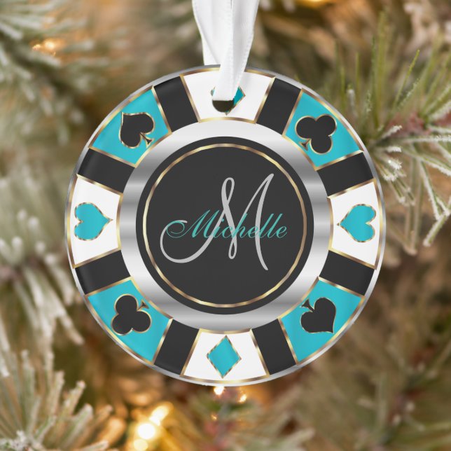 Casino Poker Monogram Chip - Aquamarin Ornament (Baum)