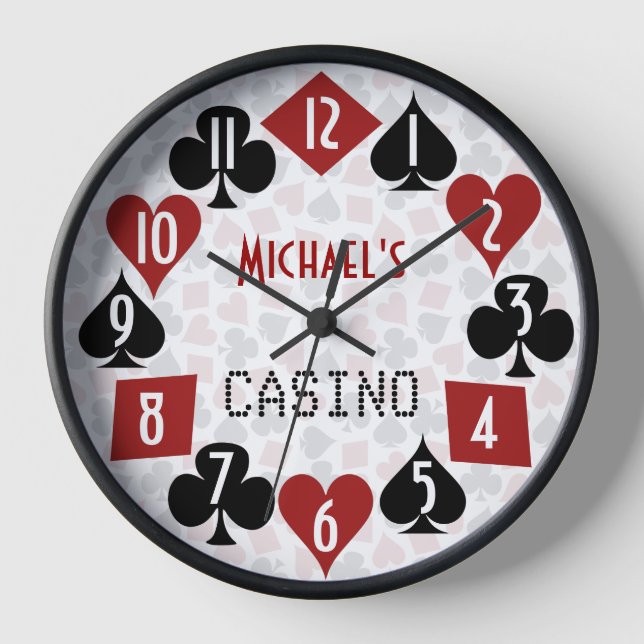 Casino Poker Room Anzug Individuelle Namenstexte Wanduhr (Vorderseite)