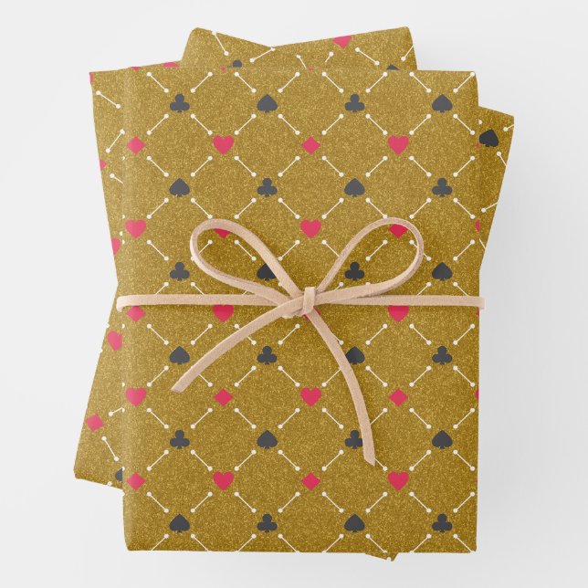 Casino Red, Black Gold Gambling Poker Card Anzug Geschenkpapier Set (Beispiel)