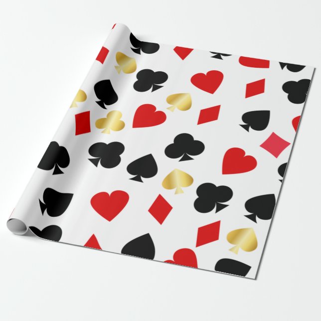 Casino Rot, Black and Gold Card Anzug Gambling Geschenkpapier (Ungerollt)