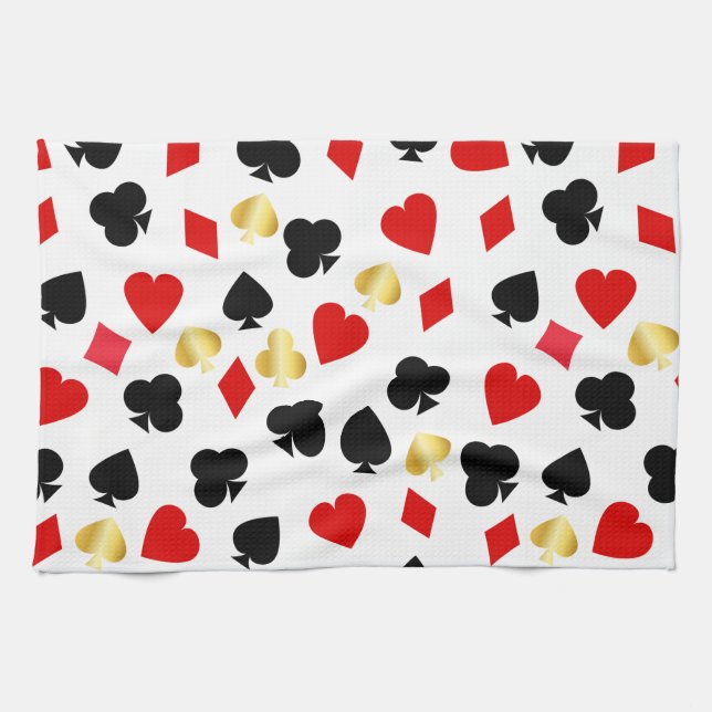 Casino Rot, Black and Gold Card Anzug Gambling Geschirrtuch (Horizontal)