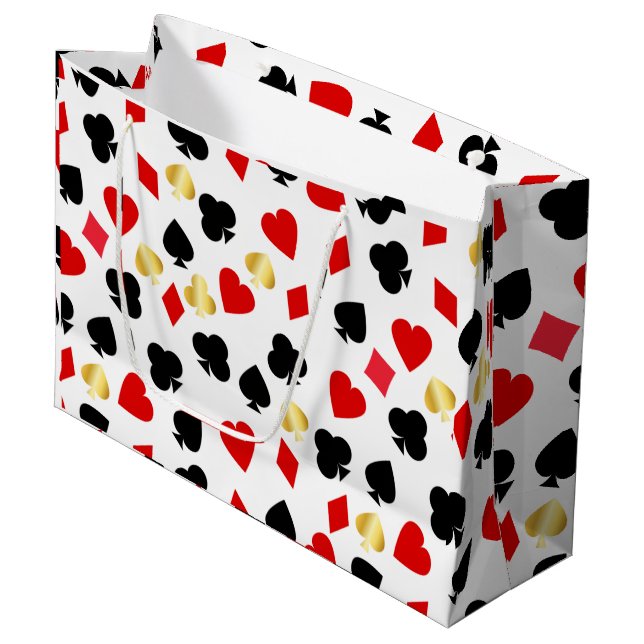 Casino Rot, Black and Gold Card Anzug Gambling Große Geschenktüte (Vorderseite Schrägansicht)