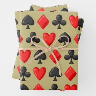 Casino Rot, Schwarz und Gold Kartenspiel   Geschenkpapier Set