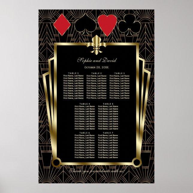 Casino Royale Gold Art Déco Mariage Tableau de siè (Devant)