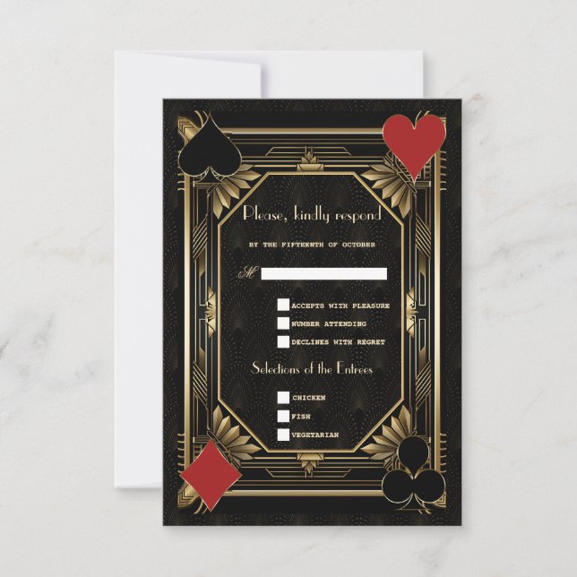 Casino Royale Gold Black Art Deco 20 RSVP Karte (Vorderseite)