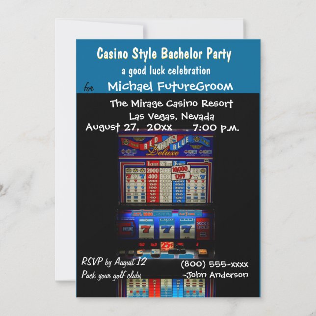 Casino Slot Maschine Bachelor Party Einladung (Vorderseite)