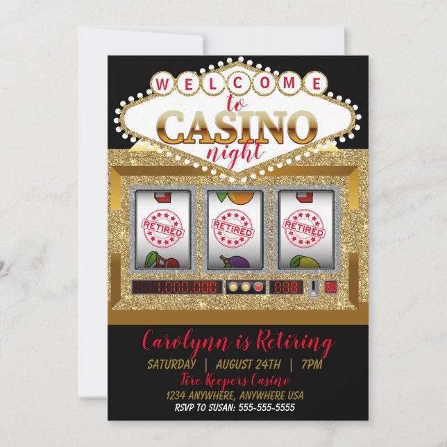Casino-Slotmaschine für Rentenzahlungen las Vegas Einladung (Vorderseite)