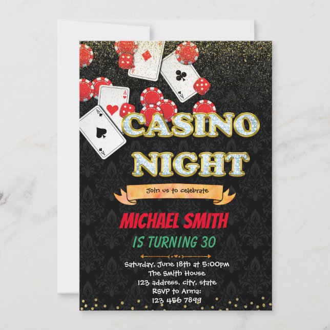 Casino-Spiel Nacht Erwachsene Geburtshaus Einladun Einladung (Vorderseite)