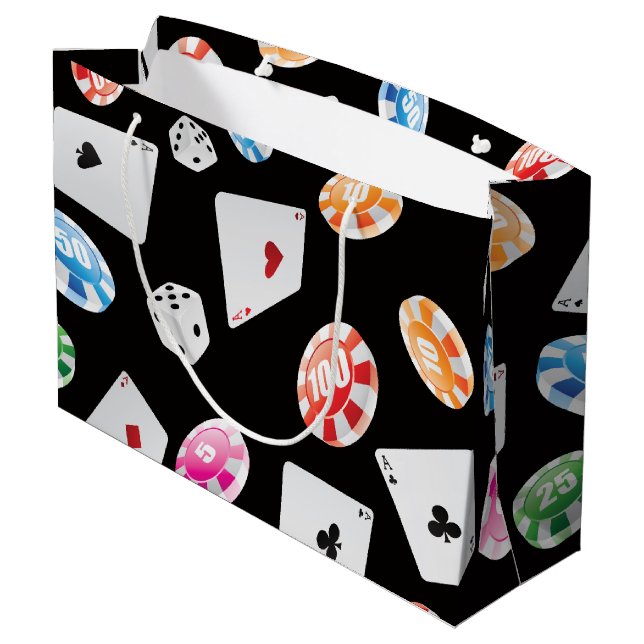 Casino, Spiele Zubehör Muster 2 Große Geschenktüte (Rückseite Schrägansicht)
