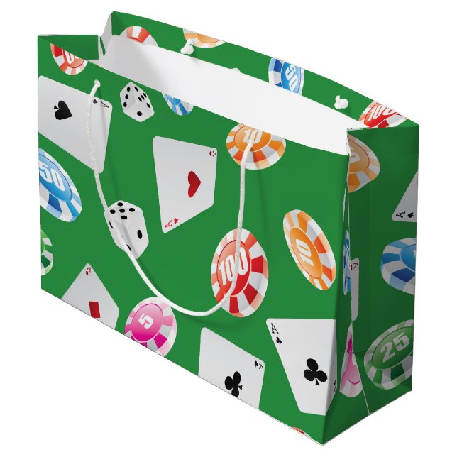 Casino, Spiele Zubehör Muster 4 Große Geschenktüte (Rückseite Schrägansicht)