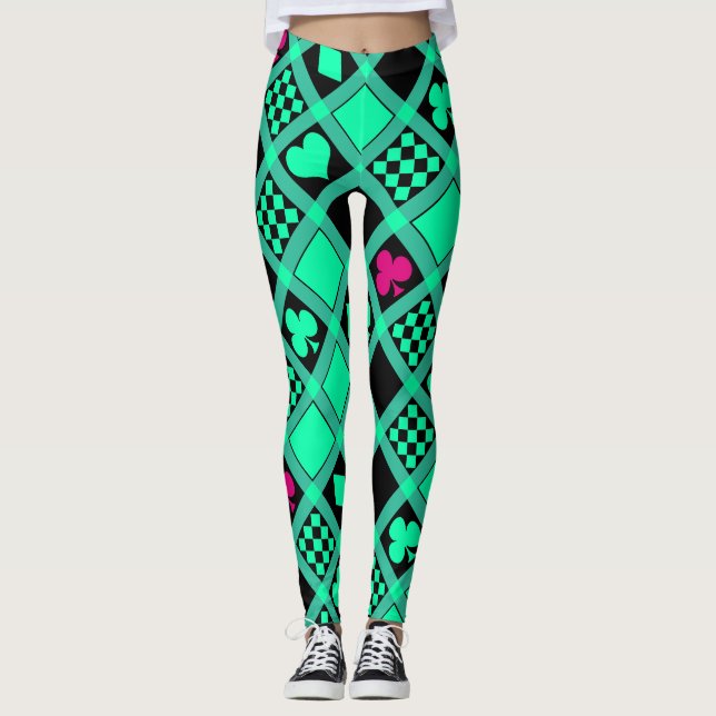 Casino Spielkarten Anzug Rodelbahn mit Aussicht Leggings (Vorderseite)