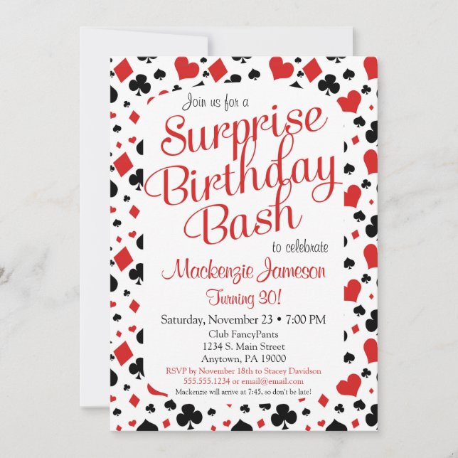 Casino Surprise Party Invitation Poker Vegas Jeu (Devant)