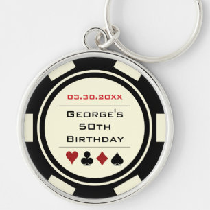 Casino Theme Black White Poker Chip Birthday Schlüsselanhänger
