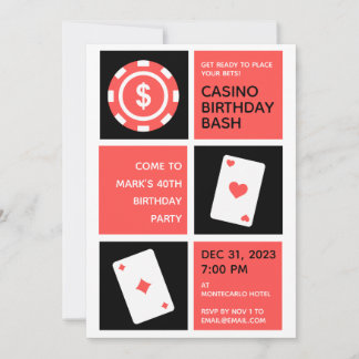 Casino Themed 40. Geburtstag Party Einladung
