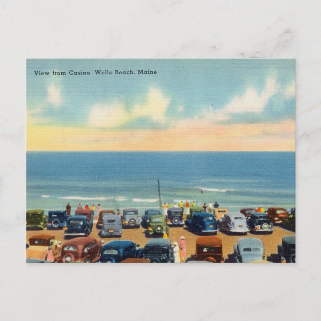 Casino und Autos, Wells Beach, Maine Postkarte (Vorderseite)