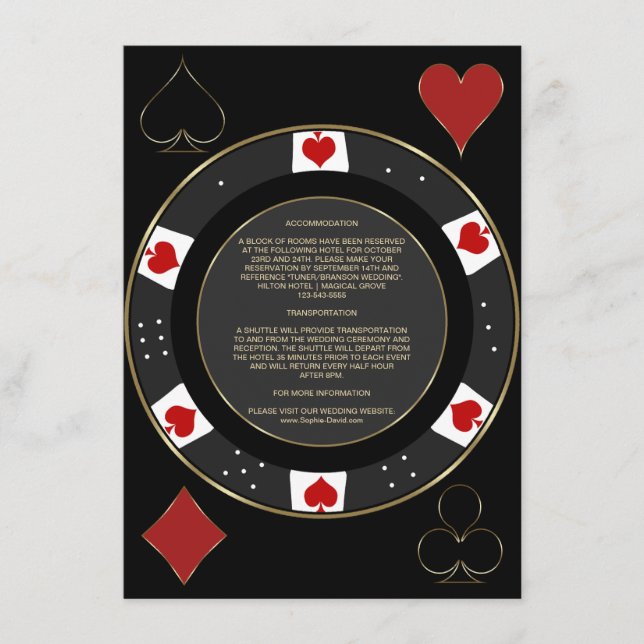 Casino Vegas Poker Chip Hochzeitsunterkunft Begleitkarte (Vorderseite)