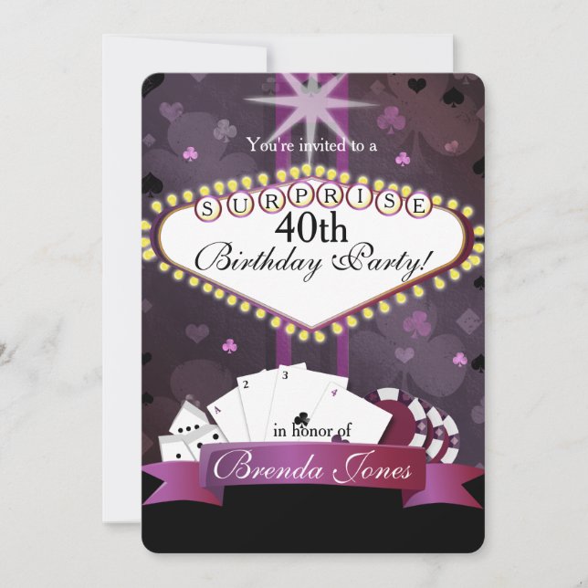 Casino/Vegas Stil Geburtstag Einladung (Vorderseite)
