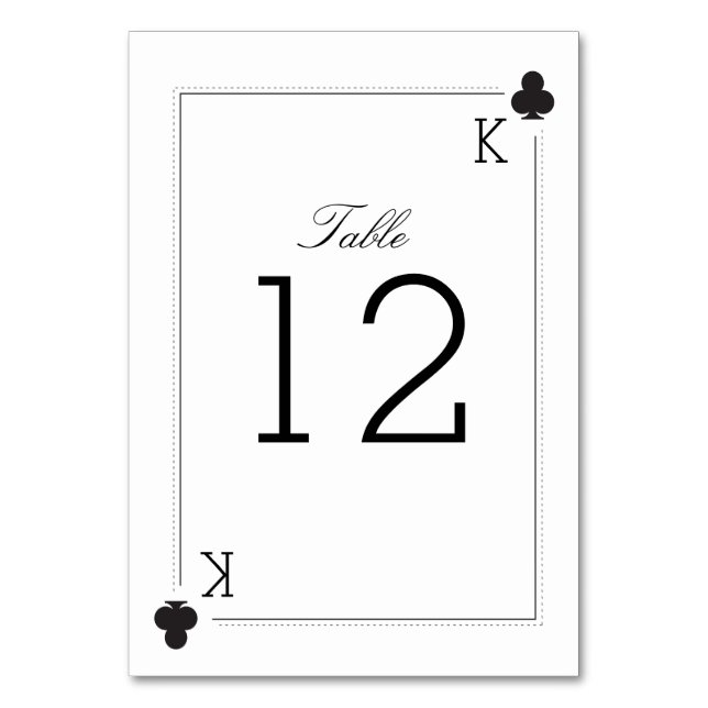 Casino Wedding Tischnummer Card - Clubs (Vorderseite)