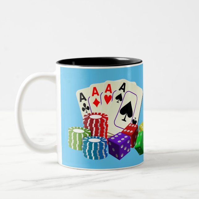 Casino-Würfel, Poker-Chips, Spielkarten Zweifarbige Tasse (Links)