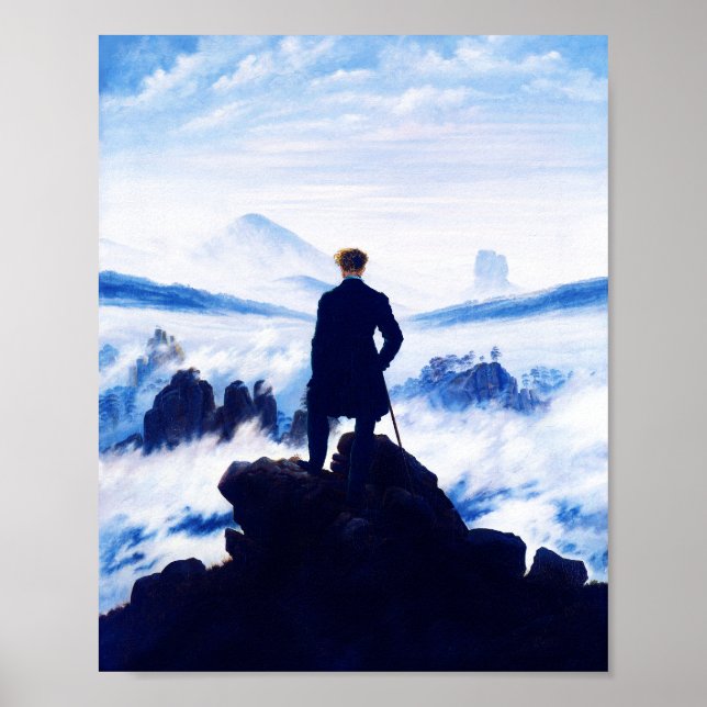 Caspar D Friedrich, Wanderer über dem Nebelmeer Poster (Vorne)