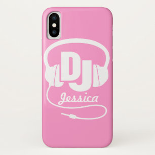Casque DJ fille nommé rose & blanc coque iphone
