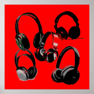 Casque Noir Rouge Silhouettes Pop Art Poster