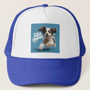 Casquette Adorable Chiot Mid-Air Courir avec un bâton