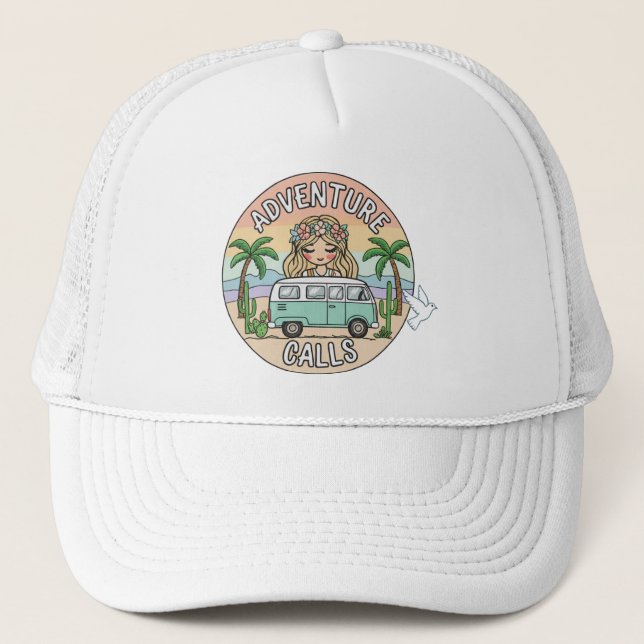 Casquette Adventure Calls Boho Camper Trucker Hat (Devant)