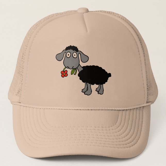 Casquette Agneau mou de mouton noir Fleur jaune rouge (Devant)