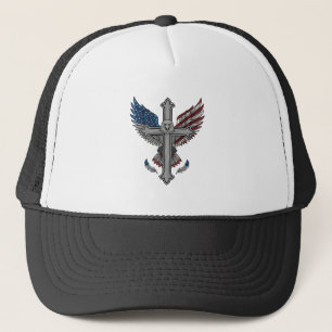 Casquette Aigle Patriotique Croix Gravure Vintage Vecteur Dé