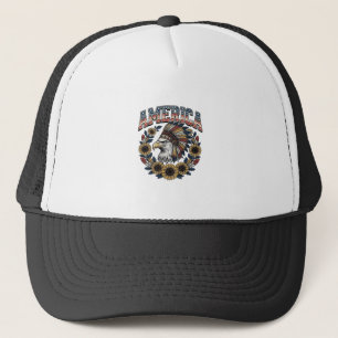 Casquette Aigle Patriotique Fleur de Tournesol Vintage Améri