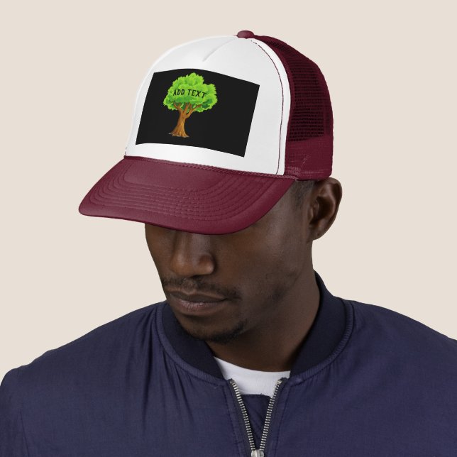 Casquette Ajouter du texte avec une image d'arbre vert Baseb (En situation)