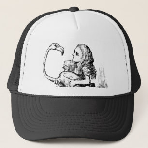 Casquette Alice essayant de jouer le croquet avec un flamant